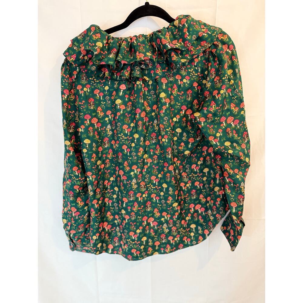 J. Crew Collection silk twill ruffle collar top mushroom floral size M - Picture 2 of 6